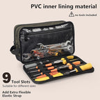 12-Inch Small Heavy Duty Tool Bag, 1680D Green Zippered Organizer with 3 Compartments & Multi-Pockets for Electricians, Mechanics, DIY, Grill & Camping Tools Storage, EDC Gear Utility Pouch