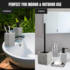 Bathroom Accessories Set - Soap Dispenser, Toothbrush Holder, Soap Dish, Toilet Brush & Toilet Brush Holder - Grey Stone Bathroom Accessories Set - Modern Bathroom Organizer Set (Black)