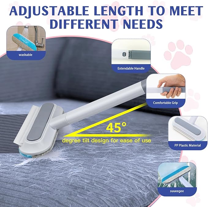 2 Pcs Multifunctional 4-in-1 Pet Hair Remover Brush & Window Screen Cleaner, Reusable Lint Brush with Long Handle，Pet Hair Removal for Furniture, Couch, Carpet, Clothes, Car Interior Cleaning