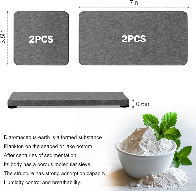 4PCS Water Absorbing Stone Tray for Sink, Fast Drying Stone Sink Tray, Water Absorbent Diatomite Trays, Stones Soap Diatomaceous Coaster, Stones Drying Trays for Bathroom Sinks and Kitchen Counter