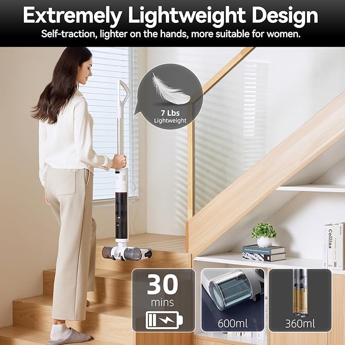 JONR S20 Pro Cordless Wet Dry Vacuum Cleaner, 180°Lay-Flat Design, Lightweight Vacuum Mop with Self-Cleaning, Self-Drying and Edge Cleaning, Floor Cleaner for Tiles and Hard Floors