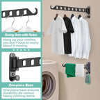 Laundry Drying Rack - Wall Mounted Clothes Hanger with Swing Arm, 8-Hole Hanging Bar & Swing Away Coat Hanger Holder, Foldable Space Saving, 180° Rotation (2-Pack, Black)