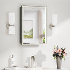 TokeShimi 16x24 Beveled Mirrored Medicine Cabinet Wall Mounted or Recessed Medicine Cabinet with Mirror for Bathroom Brushed Nickel, Aluminum Framed Metal Mirror with Storage Adjustable