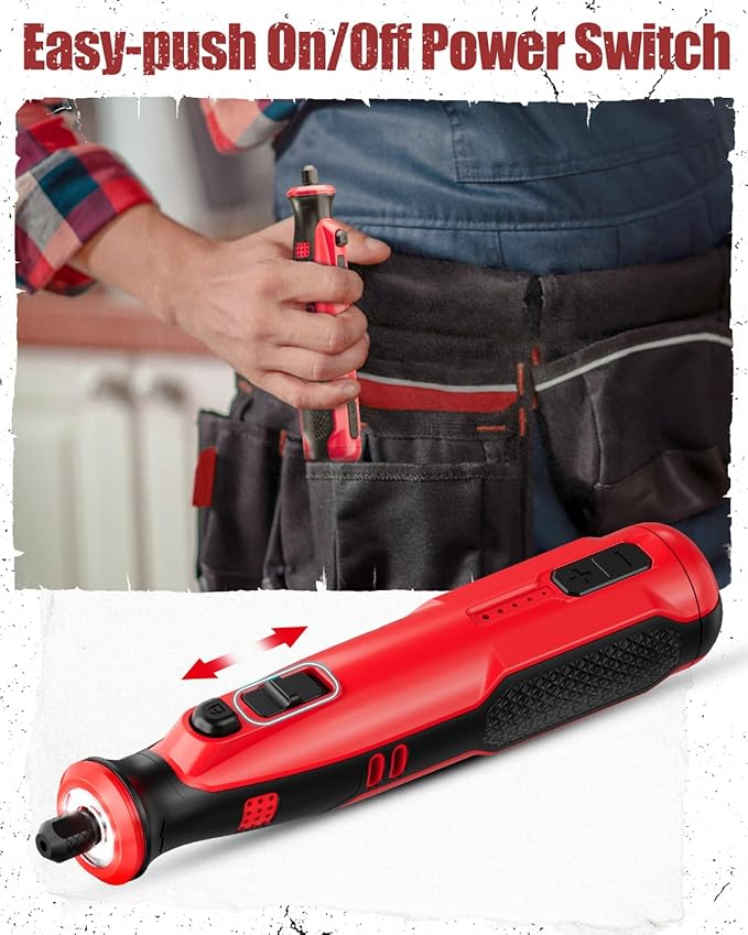 AVID POWER Cordless Rotary Tool 8V Rechargeable Grinding Tool for Dog Nail, 5 Speeds, 60 Pcs Accessories for Carving, Engraving, Sanding, Polishing and Cutting (Light Red)