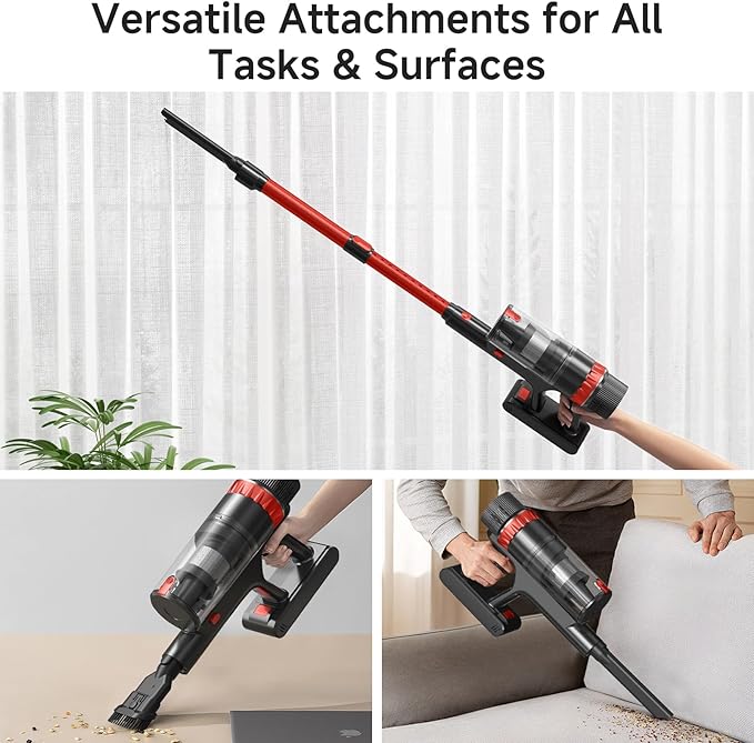 Cordless Vacuum Cleaner, 530W/70Mins Vacuum Cleaners for Home,Self-Standing Stick Vacuum with Smart Touch Screen,Rechargeable Lightweight Vacuum for Pet Hair,Carpets, Hard Floors