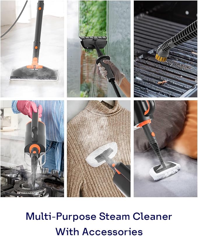 Steam Mop Cleaner with Detachable Handheld Steamer, 20 in 1 Steam Cleaner with Multiple Accessories, Detachable Water Tank, Microfiber Pads for Floor, Tiles, Carpet and Grout Cleaning (Grey)