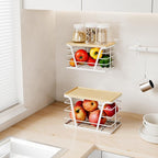 2 Pack Stackable Laundry Room Organization and Storage, Laundry Room Decor and Accessories, Trash Bag Holder with Bamboo Top and Garbage Bag Dispenser, White