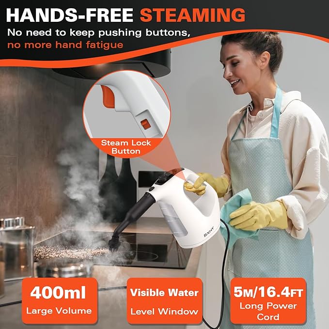 Steam Cleaner, Handheld Steamer for Cleaning, Multipurpose Pressurized Steam Cleaners for Home Use with Continuous Steam Lock, Unlimited Use Time and 11 Accessory Kit to Remove Grime, Grease