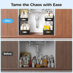 2 Pack Under Sink Organizer, Adjustable Height Under Sink Organizers and Storage, Smooth & Silent Sliding Out Metal Drawer for Kitchen Bathroom Pantry Cabinet Closet (Black)