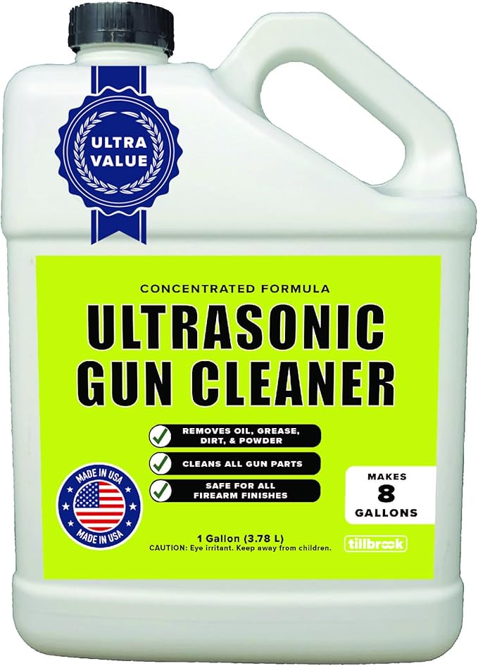 Ultrasonic Gun Cleaner - Makes 8 Gallons - Tillbrook Concentrated Ultrasonic Gun Cleaner - 128 oz Cleaning Solution for Guns, Pistols, & Gun Parts - Safe for Most Gun Finishes - Removes Oil & Grease