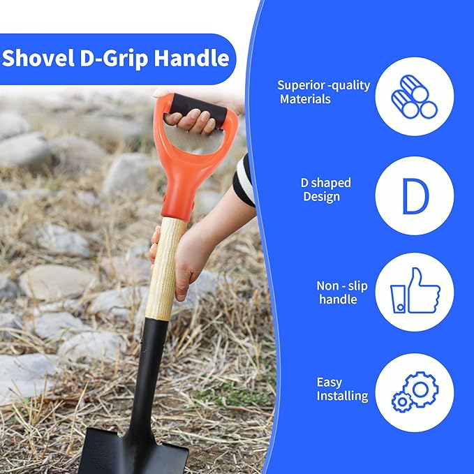 ID 1.26" Orange Shovel D Curved Grip Handle,PVC Shovel D Curved Grip Handle,Plastic Spade Replacement Snow Removal Garden Accessorie Backyard Digging,7.68×5.12-in(H*T)