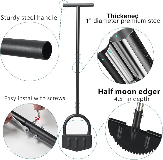 Edger Lawn Tool, Manual Grass Edger Tool Wide Footplate Long Handle 39 inch, Steel Hand Border Half Moon Edger Shovel for Landscaping, Yard, Garden, Sidewalk, Burying Cable