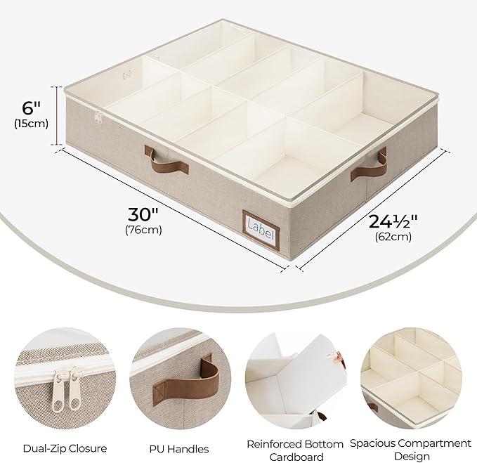 StorageWorks Under Bed Shoe Storage for Closet, 2-Pack Ultra-thick Fabric Shoe Organizer, Collapsible Shoes Containers with Bottom Support, Fits up to 24 Pairs, Brown