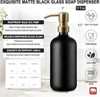GMISUN Gold Soap Dispenser, 2 Pack Matte Black Glass Bathroom Hand Soap Dispenser with Rustproof Golden Pump, 17 Fl Oz Kitchen Hand and Dish Soap Dispensers Set, Modern Liquid Soap Lotion Bottle