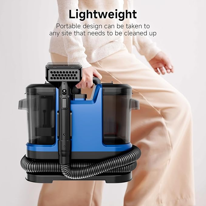 Carpet Cleaner Machine - 18Kpa, Portable Upholstery Spot Cleaner Machine with Dual BrushHeads, Easy Move, Deep Cleaning Machine for Furniture, Couch, Stairs, Car and Pet Stain, Blue