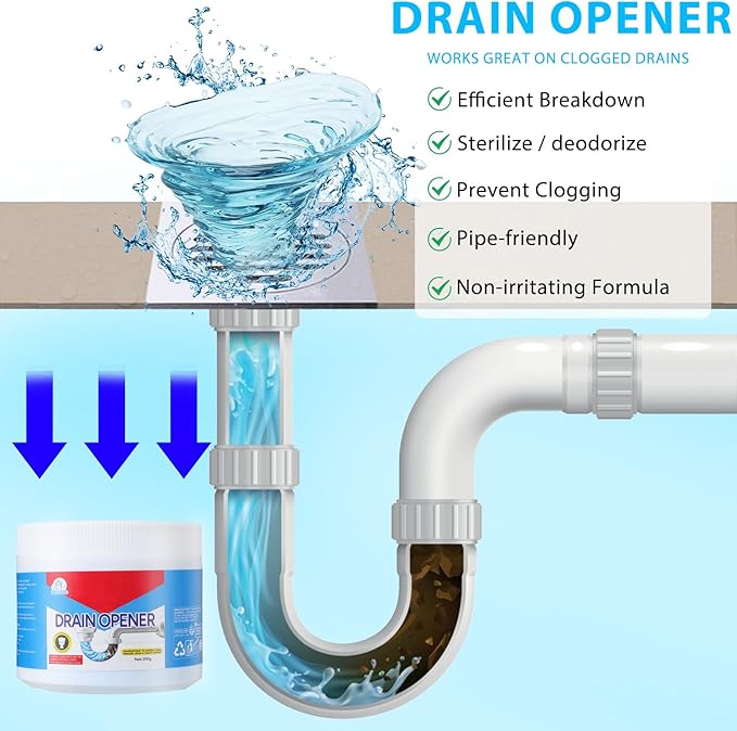 BELL BIRDCrystal Lye Drain Opener,Crystal Lye Drain Cleaner,Pipeline Dredging Agent,Drains Clog Remover Agent,Unclogs Bathroom and Kitchen Sinks,Shower Pipes (260g/9.2oz)