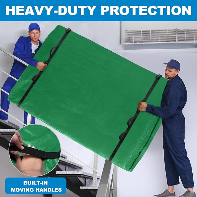 TICONN Mattress Bags for Moving, Heavy Duty Full Mattress Cover Storage Bag with Full-Around Handle and Adjustable Buckles (Green, Full)