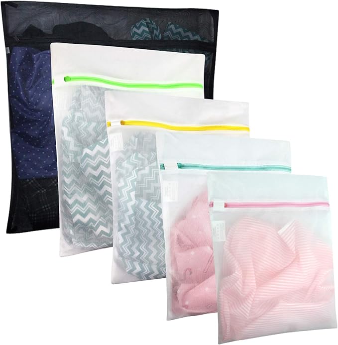 5 Pcs Mesh Laundry Bags for Delicates with Zipper, Lingerie Bags for Laundry, Travel Storage Organize Bag, Clothing Washing Bags for Laundry,Blouse, Hosiery, Stocking, Underwear, Bra and Lingerie