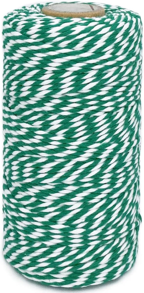 Cotton Twine Green and White Baker String 2mm Thick 328 Feet Christmas Twine for Gift Wrapping DIY Crafts Home Decoration Gardening