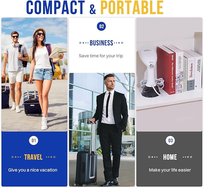 Steamer for Clothes 1350W, Clothes Steamer for Home, Office, Travel, Upgraded 400ML Large Capacity Water Tank, Wrinkle Remover