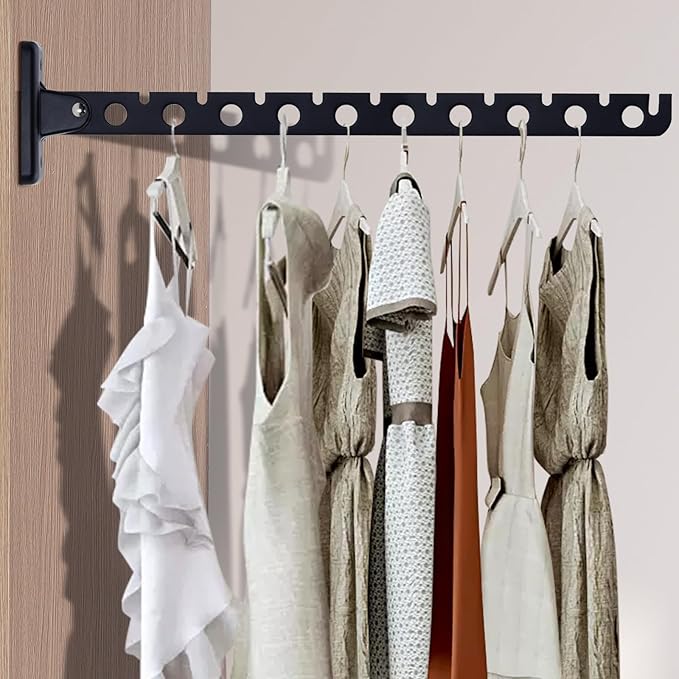 ACNISM Wall Mounted Clothes Rack, Laundry Room Hanging Rack, Retractable & Foldable Drying Rack with 180° Rotation, Space-Saver for Laundry Room & Bedroom, Bathroom Closet Storage, 2-Pack, Black