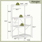 Huuger 4-Tier Bakers Rack with Reversible Power Outlet, 23.6 Inch Microwave Stand, Kitchen Coffee Bar, with Top Shelf, 6 S Hooks, White