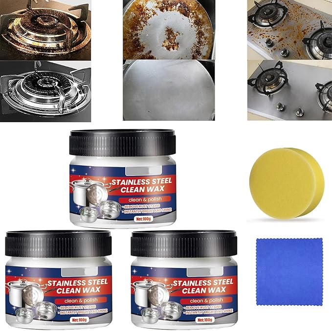 Magical Nano-Technology Stainless Steel Cleaning Paste, Stainless Steel Clean Wax, Stainless Steel Cleaning Wax, Stainless Steel Cleaner and Polish, Metal Polish Paste (3Pcs)