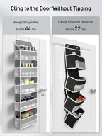 Yecaye 1 Pc Over the Door Organizer with 5 Bins 10 Side Pockets, 44lbs Load Hanging Bathroom and Bedroom Organizer, behind the Door Hanging Organizers for Nursery Newborn Baby Essential Stuff Grey