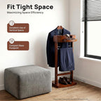 Wood Suit Rack, Freestanding Clothing Valet Stand Valet Stand Suit Racks Freestanding Wood Clothing Valets Stand Rack Organizer Clothes Butler for Bedroom Entryway Home Living Room Office