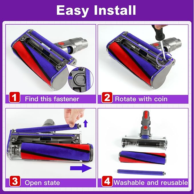 Lemige V8 V11 Soft Roller Cleaner Head for Dyson V10 V11 V15 V8 V7 Cordless Vacuum Cleaners, Quick Release Vacuum Head Replacement Attachments Parts Accessories for Dyson, Gentle on Hard Floors