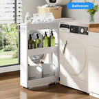 Slim Storage Cart 3 Tier with Handle,Metal Basket Bathroom Organizer Rolling cart with Wheels, Rolling Utility Cart Slide Out Organizer for Kitchen, Bathroom, Laundry