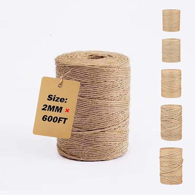 2mm 600 Feet Jute Twine – Versatile Craft & Garden Twine, Bakers Kitchen Twines, Jute Twines for Crafting, Brown Twine for Gift Wrapping, Craft String & Plant
