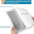 4 Pack Drywall Repair Self Adhesive Metal Mesh, 10" and 12" Large Wall Hole Patch Kit with Scraper and Sandpaper for Fixing Drywall, Plasterboard, Ceiling