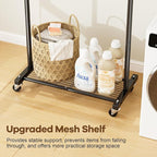 MISSLO Heavy Duty Clothes Racks for Hanging Clothes 25mm Metal Clothing Rack with Shelves for Storage Rolling Garment Rack with Wheels for Bedroom, Laundry, Black, 28" x 15.5" x 60"