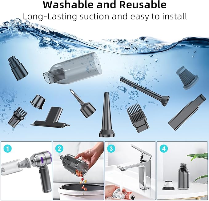 Car Vacuum Cleaner High Power - 22000PA Portable Car Vacuums 4 in 1 Compressed Air Duster & Air Blower & Pump Hand Held Vacuum Cordless with Brushless Motor for Cars Home Office