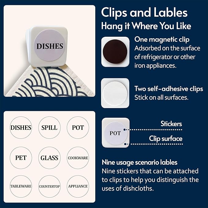 Swedish Dishcloths for Kitchen, 8 Pack Japanese Pattern Reusable Paper Towels with Clips, Non-Scratch Swedish Dish Towels, Super Absorbent Cellulose Dish Cloths, No Odor