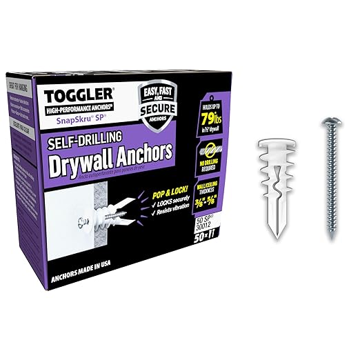 TOGGLER SnapSkru SP Self-Drilling Drywall Anchor for Hollow Wall Application, Glass-Filled Nylon, Made in US, for #6 to #10 Fastener Sizes (50 Pack w/Screws)