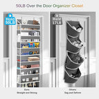 Over The Door Organizer Closet,6 Bins 12 Side Pockets,Hanging Organizer,Anti Tilt 50 lbs Load Organizers and Storage with Clear Window for Bedroom,Nursery,Rv,Bathroom,Camper(Grey)