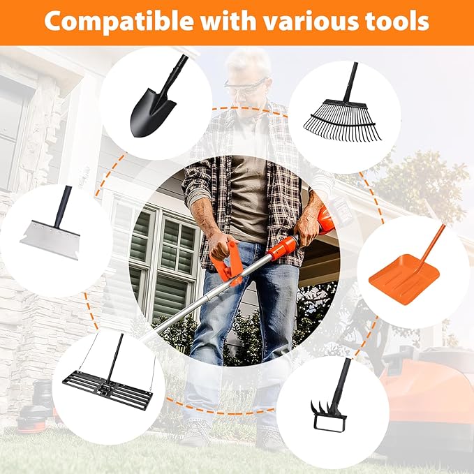 Labor-Saving Handle Tool for Lawn Leveling Rake Ergonomic Back-Saving Attachment for Garden Tools Universal Weed Eater Handle Replacement for Snow Shovels, Rakes, Lawn Trimmers, Orange