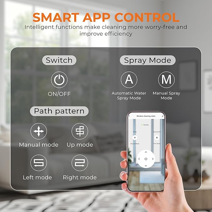 FRUITEAM Window Cleaning Robot with Dual Water Spray, APP and Remote Control, Automatic Window Cleaner with Leather Belt for Frame Glass, Triple Safety System, Smart Path Detection