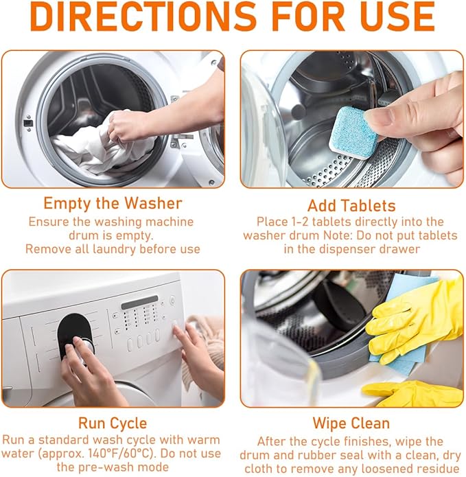 Washing Machine Cleaner Tablets 12 Pack, Deep Removes Residue, Grime and Odors,Washer Machine Cleaner for Front and Top Loader Washer Machines,6 Month Supply (1 PACK)