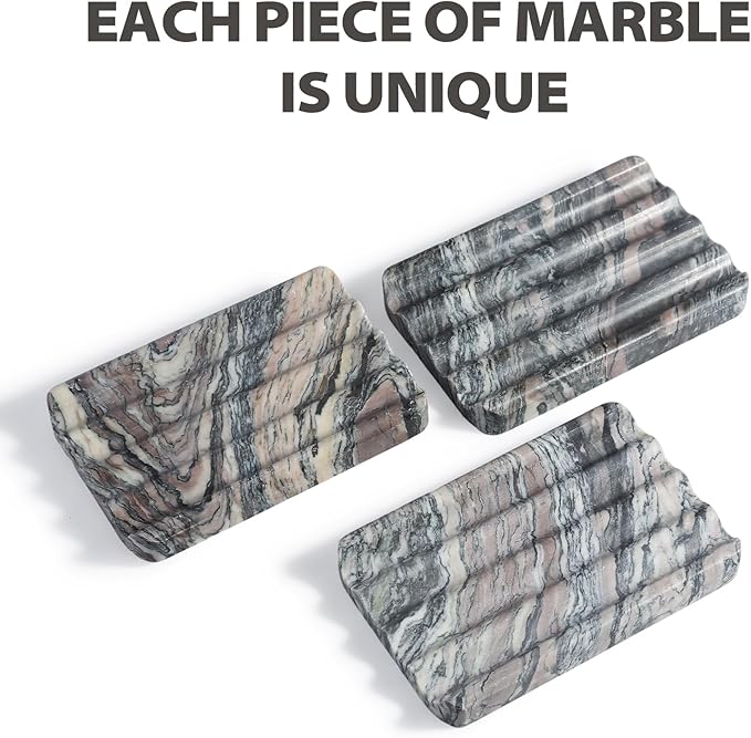 Soap Holder for Bathroom, Black Marble Soap Dish for Kitchen Countertop, Soap Tray with Creative Wavy Design, Soap Saver for Bath Tub, Sponges, Italian Natural Stone