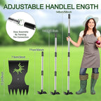 Weed Puller Tool with Long Handle, 60inch Manual Weed Puller Tool, Stainless Steel 2 in 1 Hand Weed Rake,Heavy Duty Garden Hoe for Gardening, Uprooting Weeder Remover for Patio, Lawn, Yard