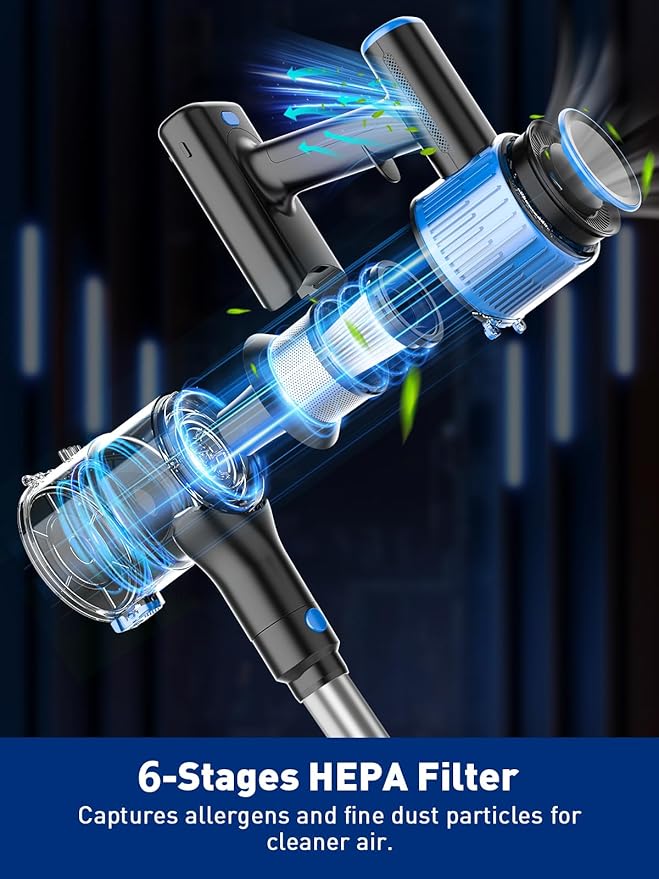 Cordless Vacuum Cleaner, 8 in 1 Powerful Suction Lightweight Vacuum Cleaner for Home, LED Display, 3 Suction Modes, 45Mins Detachable Battery Vacuum for Hard Floor Carpet Pet Hair