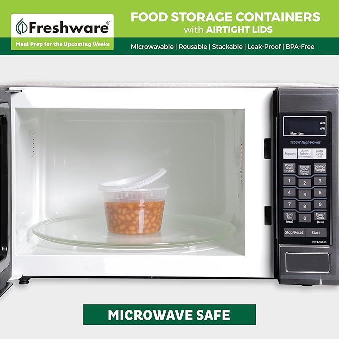 Freshware Food Storage Containers [240 Set] 12 oz Plastic Deli Containers with Lids, Slime, Soup, Meal Prep Containers, BPA Free, Stackable, Leakproof, Microwave, Dishwasher and Freezer Safe