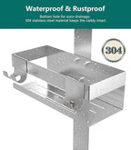 Over The Door Shower Caddy 2 Tier, 304 Stainless Steel Hanging Shower Caddy Rustproof Shower Shelves, No Drilling Hanging Shower Organizer for Bathroom Glass Door, Silver