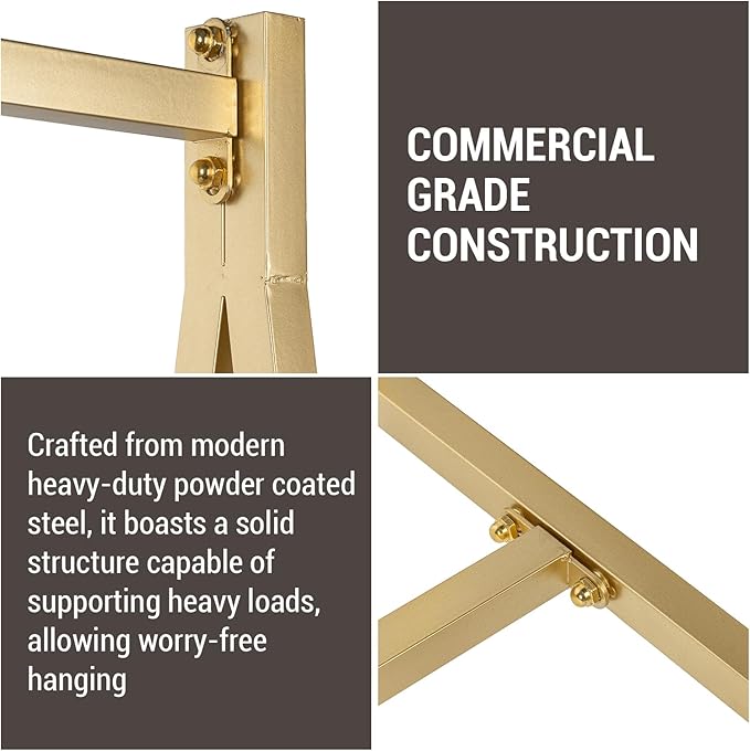 MyGift A-Frame Clothing Rack, 47 Inch Modern Heavy Duty Gold Metal Wardrobe Clothes Rack, Commercial Grade Freestanding Garment Hanger for Bedroom Closet or Retail Display
