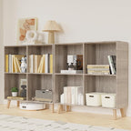 Lkeiyay Wooden 4 Cube Open Bookcase,2 Tier Mid-Century Bookshelf with Legs, Modern Storage Display Cabinet Organizer Bookshelves for Bedroom,Living Room,Office (Grey)