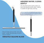 Squeegee for Shower Glass with Long Handle – Extends 13" to 48", Includes 2 Towel Sleeves, Replacement Silicone Blade & Hook, 14" Wide Blade for Glass, Mirrors, Windows & Tile Walls (Black)