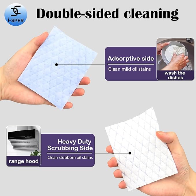 50 Pcs Light Scouring Pad with Foam, Triple Cleaning Scrub Pad Singles Heavy Duty Household Non-Scratch Abrasive Hand Pad Multi Surface Magic Sponge Eraser Sheets for Home Surfaces Indoor Cleaning